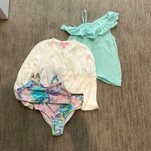 Girls Lilly Pulitzer size small sweater and top and size 6 bikini